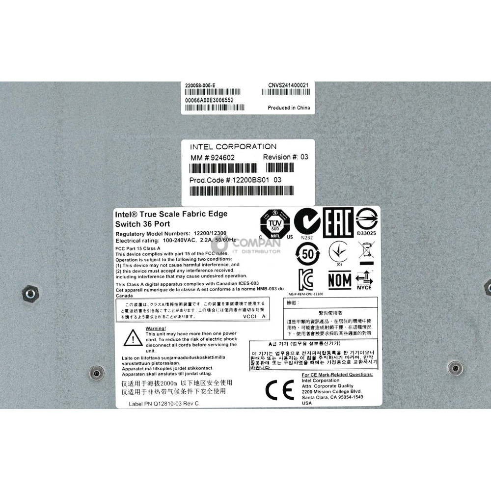 12200BS01 INTEL TRUE SCALE FABRIC 12200 36-PORT INFINIBAND 40GB QDR SWITCH